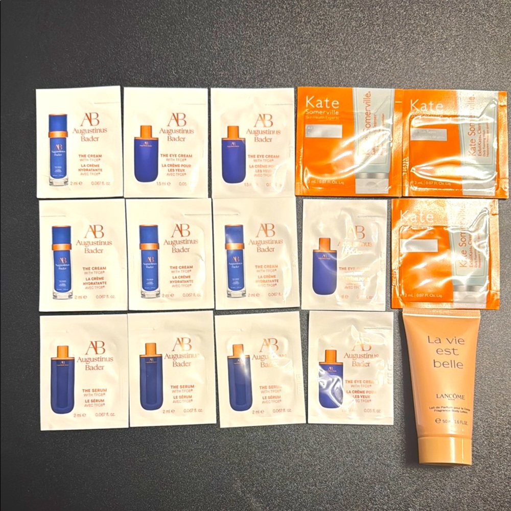 Augustinus Bader samples, Kate Somerville,  La Vie est Belle body cream samples